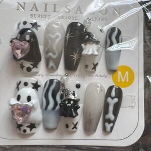 Halloween Press On Nails Ghosts Coffin Medium Length Nail‎ Charms